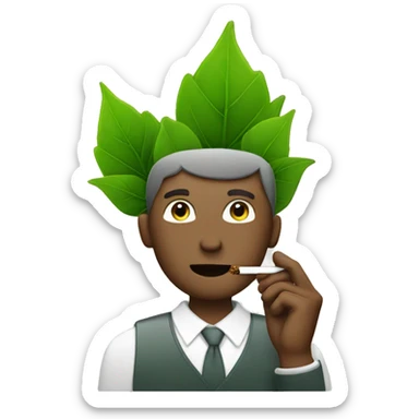 man smoking a cigarette with green leafs instead of tobacco sticker