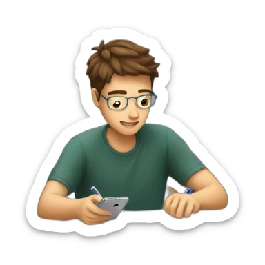 a student watches his mobile phone while taking an exam sticker