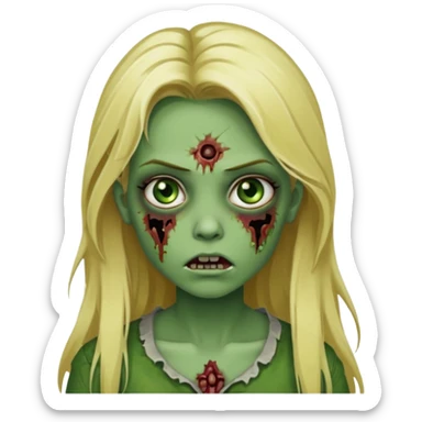 girl zombie with blonde long hair green skin and with no angry face sticker