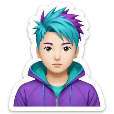 Purple spikey hair korean with a teal tracksuit  sticker
