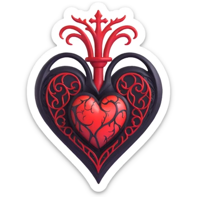 black gothic heart with glowing red veins, ornate, dark, elegant sticker