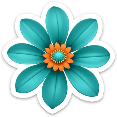 flower with teal petals and orange center sticker