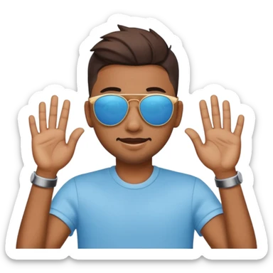A emoji doing hands like hardik Pandya after winning t20 world cup in sky blue colour round emoji Cat wearing sunglasses sticker