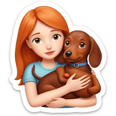 girl hugging dachshund sticker