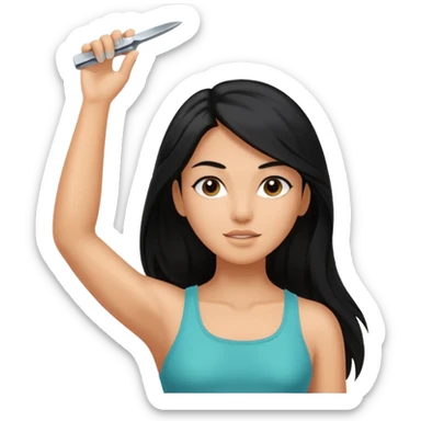 woman black long hair showing armpit and grabing razor sticker
