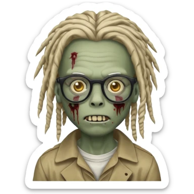 A zombie boy with dreads and glasses sticker