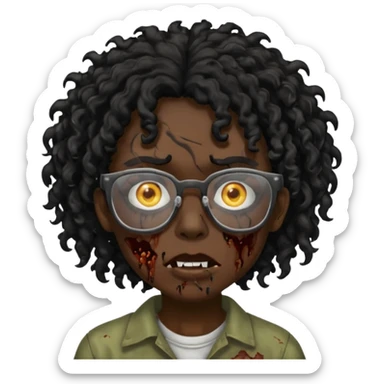 Faz uma zombie de cabelo preto cacheado e óculos de grau preto sticker