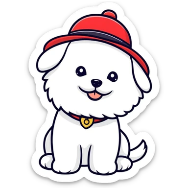 Bichon wearing a hat sticker
