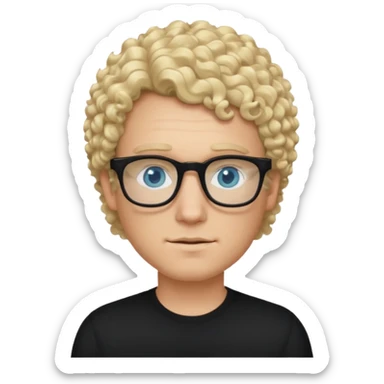 white guy with curly blonde hair and light blue ish  eyes with black glasses  sticker