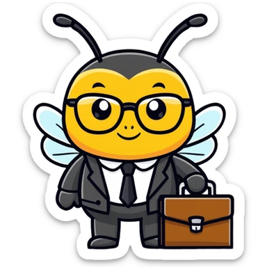 a bee in an office suit sticker