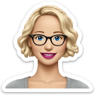 Happy Jennifer Lawrence,  blue eyes wearing glasses and pink lipstick  sticker
