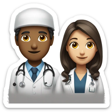 Engineer student boy with tan skin and dark brown hair and doctor student girl with dark brown hair and fair skin sticker