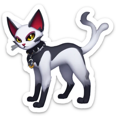 cool edgy anthro fantasy dark-shadow-themed animal vampiric cat hybrid Fakemon  with a collar full body sticker