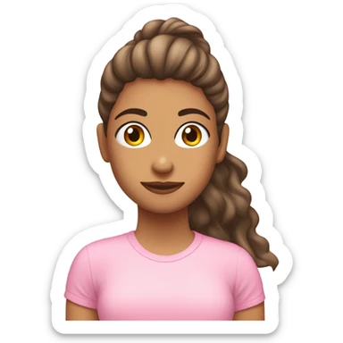 chica de piel blanca  pelo marron claro ondulado con camiseta rosa sticker