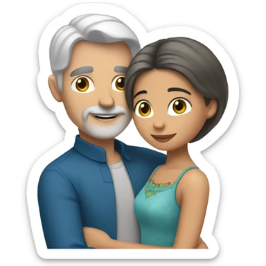 Blue eyes gray hair white man hugs Mexican girl  sticker