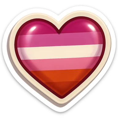lesbian pride flag heart, sticker style, with a playful shine and thick border, designed for stickers sticker