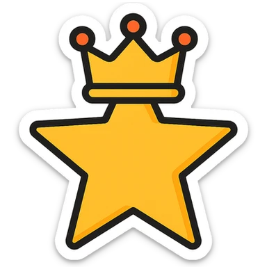 Make the gold star with crown look like a star badge in color outline icon style with a transparent background. Keep the color outline icon style look and feel. sticker
