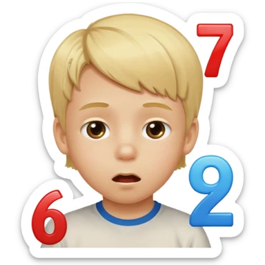 Blonde kid drooling with numbers 67 next to him  sticker