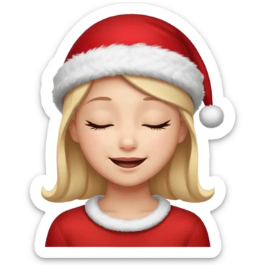 Girl Smiling with closed eyes in a red Christmas hat sticker