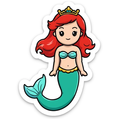 Ariel mermaid princess with red hair and green tail sticker
