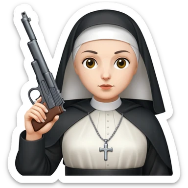 stylish nun holding a gun sticker