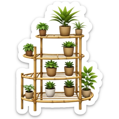 Large multi-tier multi-level curvy plant rack constructed from thin bamboo poles  sticker