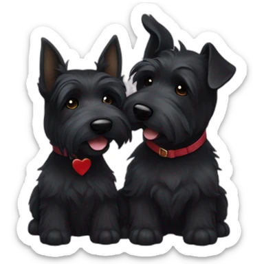 Two black Scottish terrier kissing one male one female sticker