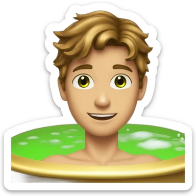 Posh-muscle-boy-brown-hair-green-eyes-pearl-necklace-in-golden-bathtub sticker