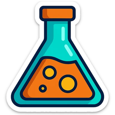 single triangular lab flask with liquid inside, cartoon style, no text, transparent background sticker