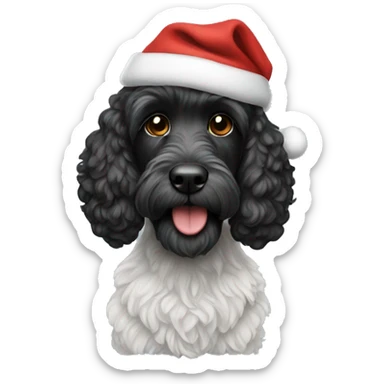 Black cockapoo with a santa hat sticker