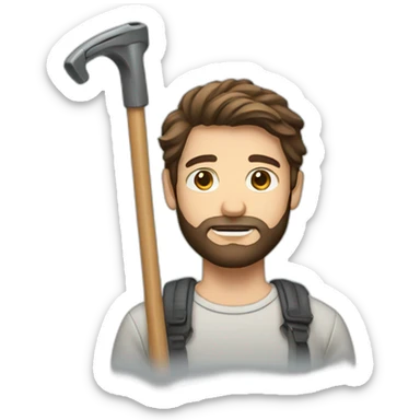 a man with brown hair(with a little grey) and a beard with a crutch sticker