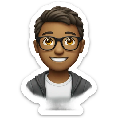 Boy with glasses doing a sideways smile sticker