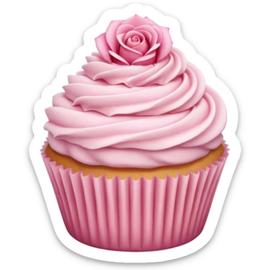 super realistic vanilla cupcake with a pink rose shaped frosting sticker