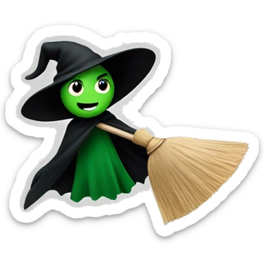Broom Flying green witch with black big cape extending like a v shape sticker