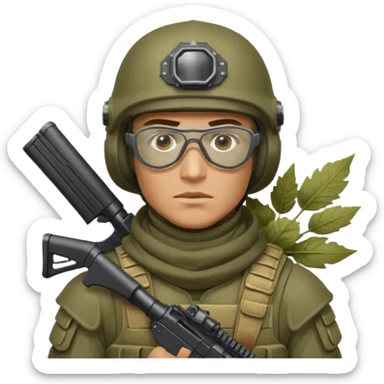 Ukrainian Intelligance agency warrior man in Ferro concept platecarrier with CZ BREN 2 riffle in helmet TOR-D, balaclava, poncho with leafs and ballistic assult glasses sticker