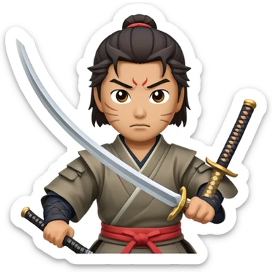 fierce samurai wielding sword in battle stance sticker