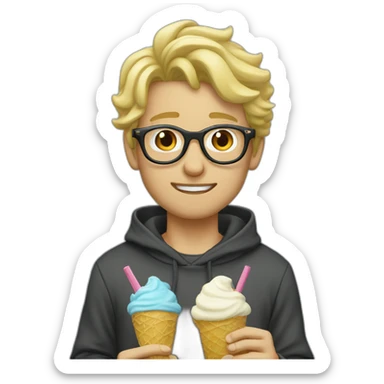 Blonde Man glasses hoodie eats ice cream sticker