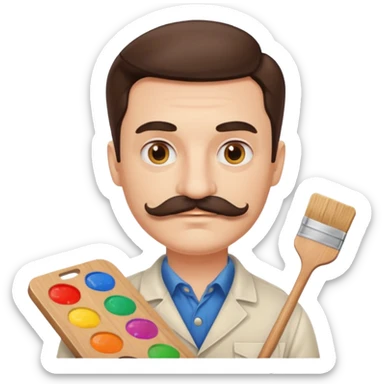 artist with a palette and a moustache sticker
