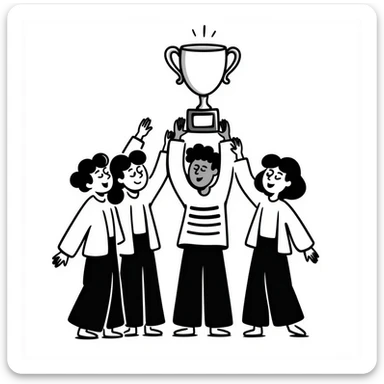 team celebrating with trophy sticker