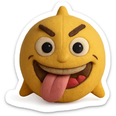 Make this crazy emoji more human with realistic skin texture, human-like eyes and mouth, keep the wild expression, 3D plush portrait style, front facing, transparent background. sticker