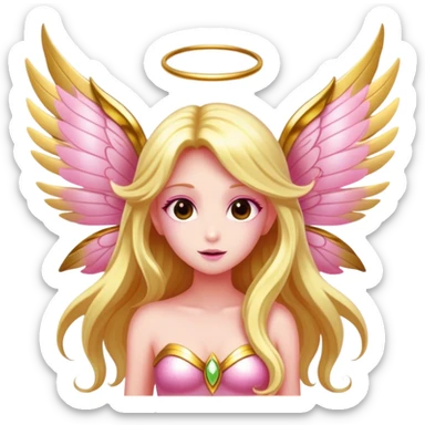 big wings, sun, gold, pink , Beautiful, fairy, long hair sticker
