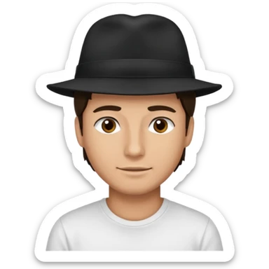 Male brunette movie producer black hat white tshirt  sticker