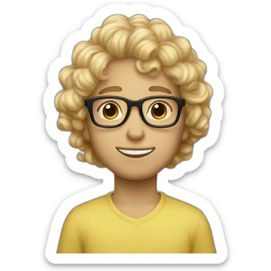 boy with curly blonde hair and glasses kissing sticker