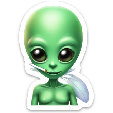 alien smoking medical marjuana with fairy wings and sparkles hearts and butterflies  sticker
