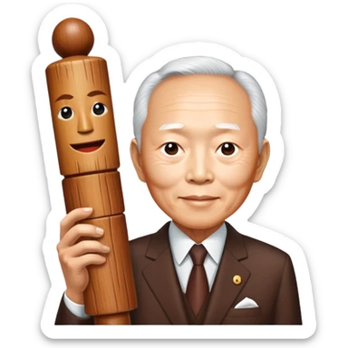 lee kuan yew holding a phallic totem sticker