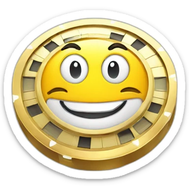 a casino chip mascot with cartoon happy face sticker