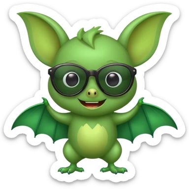 cute green bat with sunglasses, full body sticker