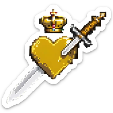 golden heart with a golden dagger crossing it sticker
