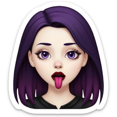 Goth girl with her eyes rolled up and towards her nose and her tongue sticking out sticker