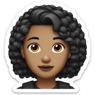 Black Medium layered hair no bangs medium lips double eye lid dark eyebrows dark brown eyes sticker